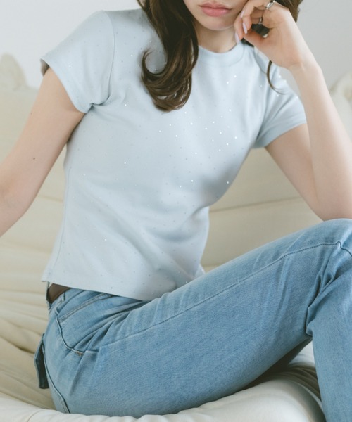 VANNIE U(ヴァニーユー)の「ストーンドットTシャツ(Tシャツ/カットソー・レディース・ライトブルー/ブラック/ホワイト・FREE)」の3枚目の写真