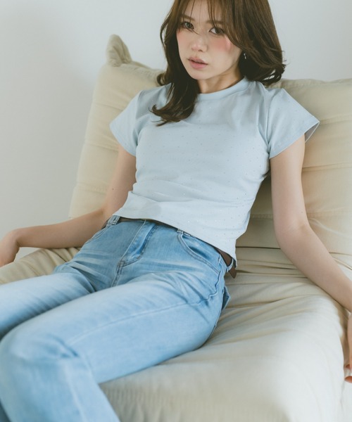 VANNIE U(ヴァニーユー)の「ストーンドットTシャツ(Tシャツ/カットソー・レディース・ライトブルー/ブラック/ホワイト・FREE)」の20枚目の写真