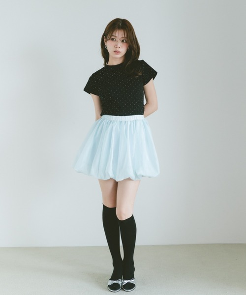 VANNIE U(ヴァニーユー)の「ストーンドットTシャツ(Tシャツ/カットソー・レディース・ライトブルー/ブラック/ホワイト・FREE)」の13枚目の写真
