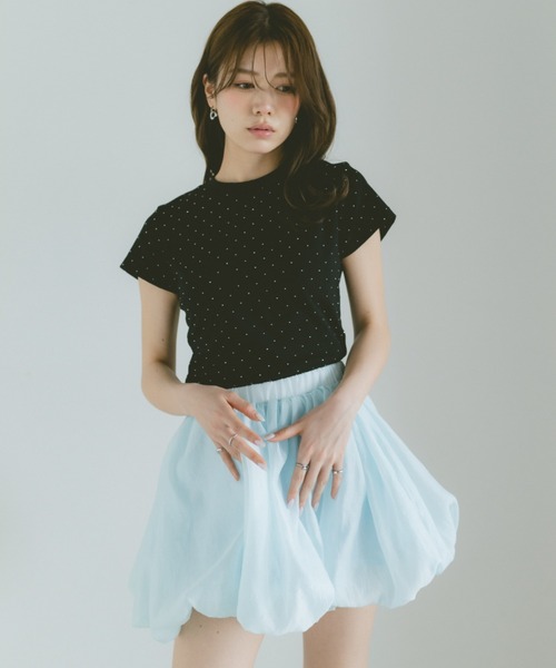 VANNIE U(ヴァニーユー)の「ストーンドットTシャツ(Tシャツ/カットソー・レディース・ライトブルー/ブラック/ホワイト・FREE)」の6枚目の写真