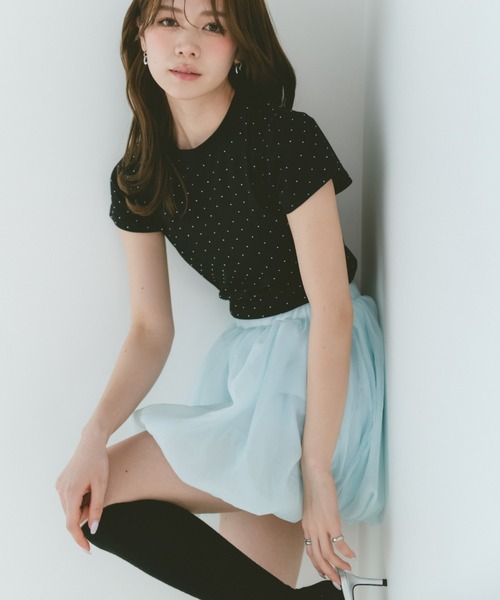 VANNIE U(ヴァニーユー)の「ストーンドットTシャツ(Tシャツ/カットソー・レディース・ライトブルー/ブラック/ホワイト・FREE)」の7枚目の写真