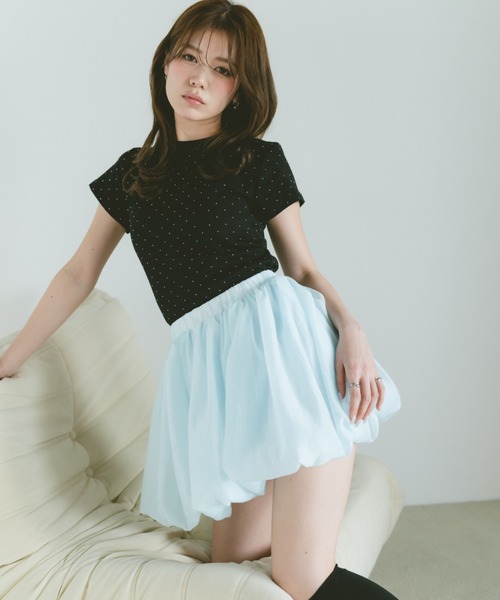 VANNIE U(ヴァニーユー)の「ストーンドットTシャツ(Tシャツ/カットソー・レディース・ライトブルー/ブラック/ホワイト・FREE)」の5枚目の写真