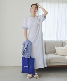 配色 レイヤード Tシャツ ワンピース / バイカラー コットン 半袖 ワンピース / 夏服