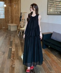 フェイクレイヤードノースリーブワンピース
