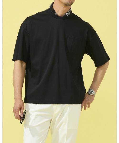 DoCLASSE( ドゥクラッセ)の「接触冷感・綿100%オーバーサイズT・5分袖(Tシャツ/カットソー・メンズ・ブラック/チャコール/ホワイト/ネイビー/ブルーグレー・S/L/M/LL)」の2枚目の写真