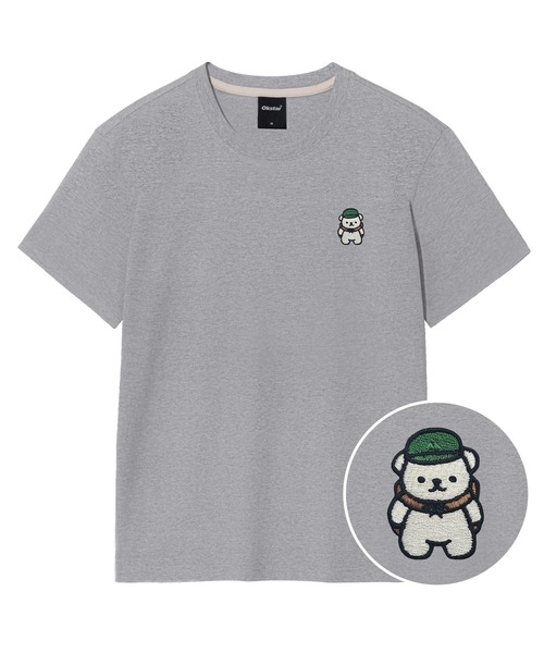 OKSTAR(オクスター)の「バックパッククマ刺繍半袖(Tシャツ/カットソー・レディース・ネイビー/グレー/ライトグレー/ダークグリーン/ブラック/ライトベージュ/クリーム/ダークグレー/カーキ/ホワイト/ダークブルー・SMALL/MEDIUM/LARGE/X-LARGE/2XL/3XL/4XL)」の4枚目の写真