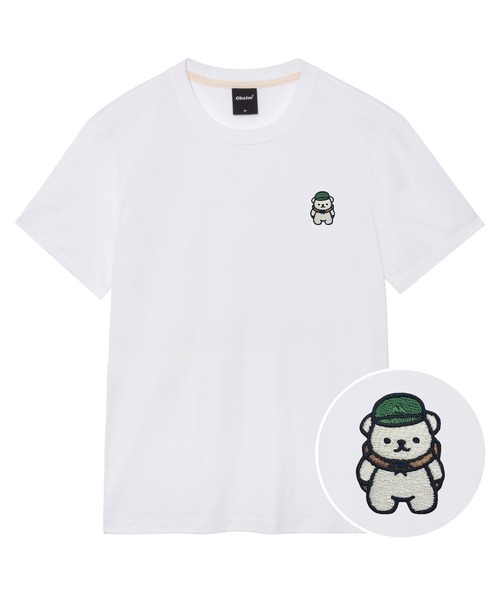 OKSTAR(オクスター)の「バックパッククマ刺繍半袖(Tシャツ/カットソー・レディース・ネイビー/グレー/ライトグレー/ダークグリーン/ブラック/ライトベージュ/クリーム/ダークグレー/カーキ/ホワイト/ダークブルー・SMALL/MEDIUM/LARGE/X-LARGE/2XL/3XL/4XL)」の1枚目の写真