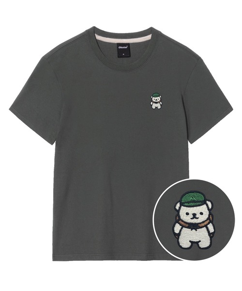 OKSTAR(オクスター)の「バックパッククマ刺繍半袖(Tシャツ/カットソー・レディース・ネイビー/グレー/ライトグレー/ダークグリーン/ブラック/ライトベージュ/クリーム/ダークグレー/カーキ/ホワイト/ダークブルー・SMALL/MEDIUM/LARGE/X-LARGE/2XL/3XL/4XL)」の5枚目の写真