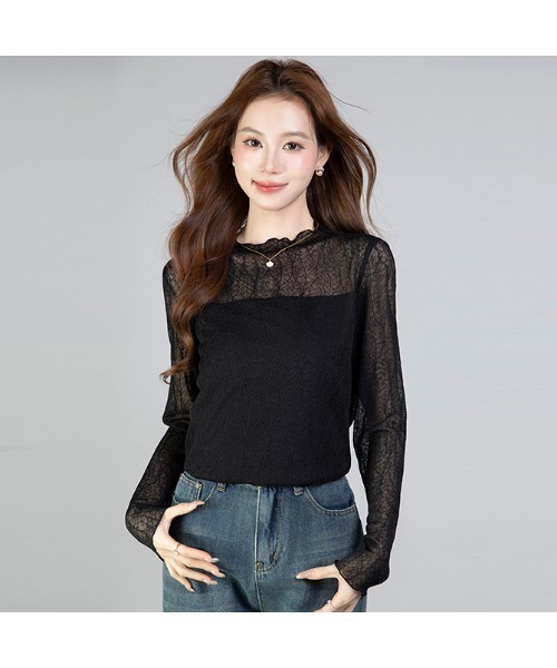 witch(ウイッチ)の「プチハイネックレーストップス(シャツ/ブラウス・レディース・ブラック/ベージュ・M/L/XL)」の1枚目の写真