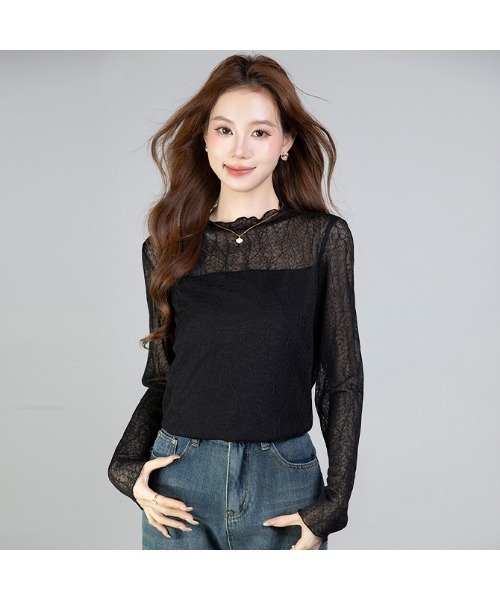 witch(ウイッチ)の「プチハイネックレーストップス(シャツ/ブラウス・レディース・ブラック/ベージュ・M/L/XL)」の10枚目の写真