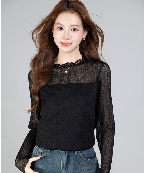 witch(ウイッチ)の「プチハイネックレーストップス(シャツ/ブラウス・レディース・ブラック/ベージュ・M/L/XL)」の7枚目の写真
