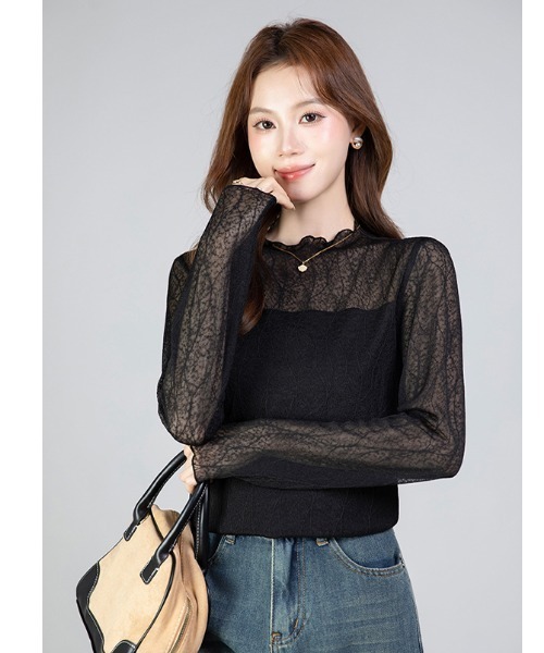 witch(ウイッチ)の「プチハイネックレーストップス(シャツ/ブラウス・レディース・ブラック/ベージュ・M/L/XL)」の6枚目の写真