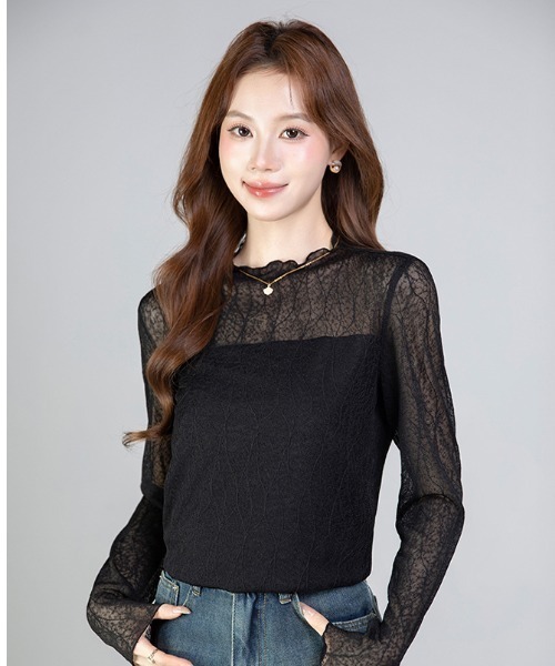 witch(ウイッチ)の「プチハイネックレーストップス(シャツ/ブラウス・レディース・ブラック/ベージュ・M/L/XL)」の5枚目の写真