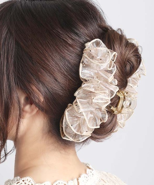 ラインストーン×フリル/ヘアバンス（バレッタ/ヘアクリップ
