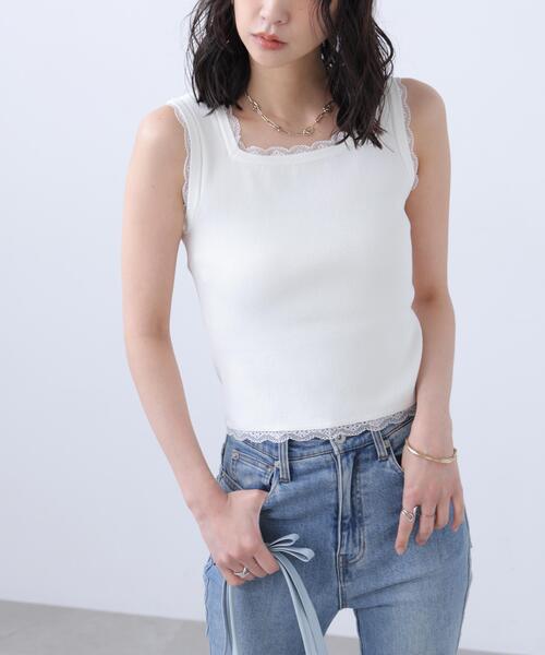 FREE'S MART(フリーズマート)の「◆〈MFM〉レーストリムノースリニット(ニット/セーター・レディース・ブラウン/ホワイト/パープル・FREE)」の7枚目の写真