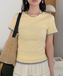 メロウデザイン 配色レイヤード風 リブカットソーTシャツ