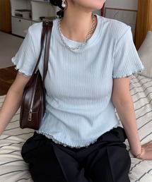 メロウデザイン 配色レイヤード風 リブカットソーTシャツ