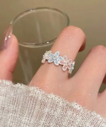フラワーモチーフオープンリング オーロラカラー フリーサイズリング