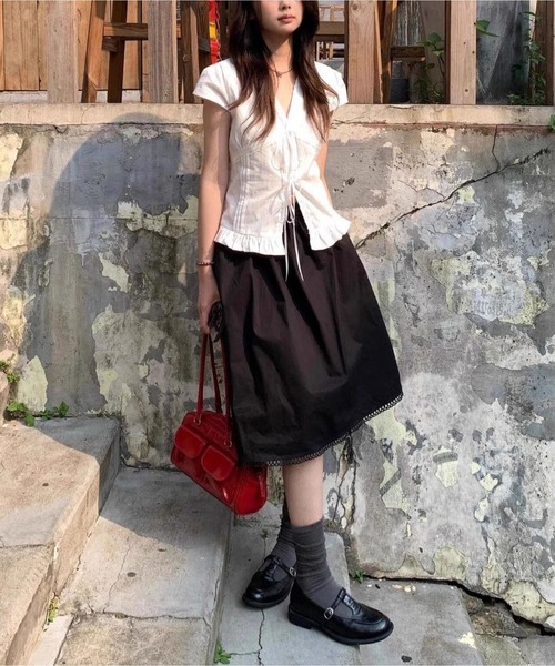 MAISON DE THERESE（メゾン ド テレーズ）の「レーストリム フレンチブラウス レディース ホワイト リボンタイ（シャツ/ブラウス・レディース・White・M）」の4枚目の写真