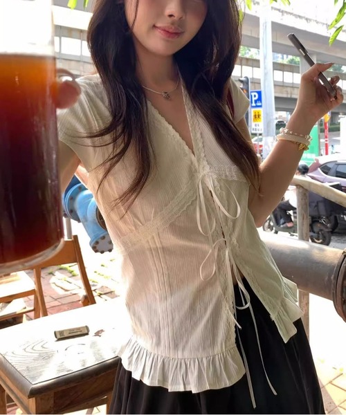 MAISON DE THERESE（メゾン ド テレーズ）の「レーストリム フレンチブラウス レディース ホワイト リボンタイ（シャツ/ブラウス・レディース・White・M）」の8枚目の写真