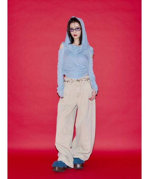 jouetie(ジュエティ)の「【SOMETHING×PosTokyo】Tuck Buggy(デニムパンツ・レディース・ベージュ/ブラック・SMALL/MEDIUM)」の4枚目の写真