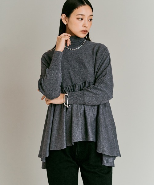 W:Huku(フーク)の「【W:Huku / ウールミックスライトニット】ペプラム トップス / Wool-Blend Lightweight Knit Peplum Top(ニット/セーター・レディース・ブラウン/チャコール/ライトグレー/ブラック・FREE)」の15枚目の写真