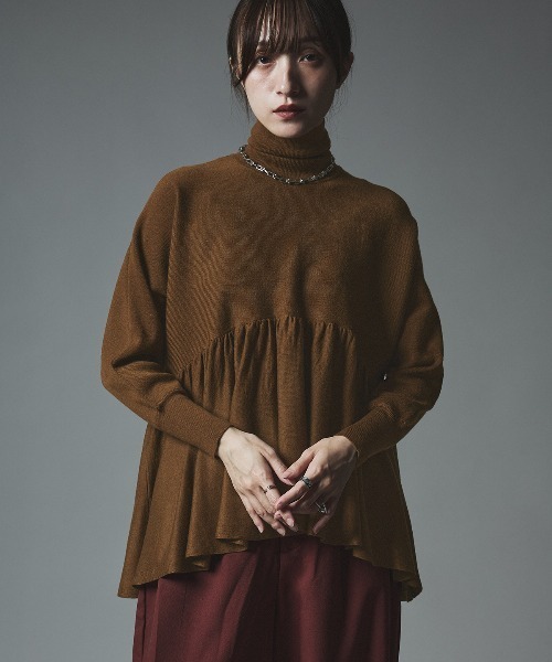 W:Huku(フーク)の「【W:Huku / ウールミックスライトニット】ペプラム トップス / Wool-Blend Lightweight Knit Peplum Top(ニット/セーター・レディース・ブラウン/チャコール/ライトグレー/ブラック・FREE)」の22枚目の写真