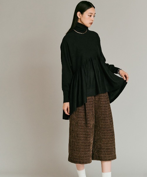 W:Huku(フーク)の「【W:Huku / ウールミックスライトニット】ペプラム トップス / Wool-Blend Lightweight Knit Peplum Top(ニット/セーター・レディース・ブラウン/チャコール/ライトグレー/ブラック・FREE)」の6枚目の写真
