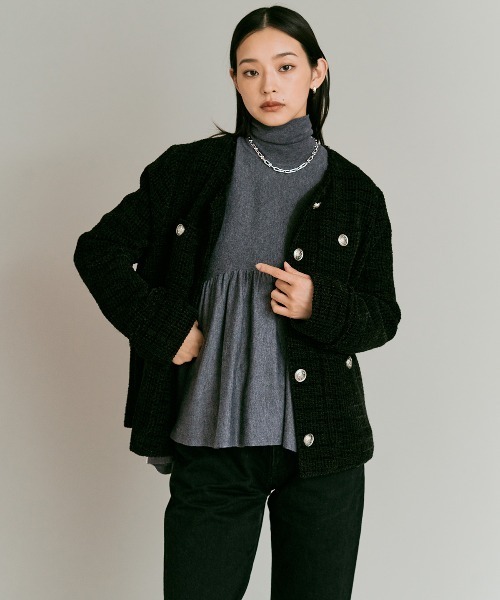 W:Huku(フーク)の「【W:Huku / ウールミックスライトニット】ペプラム トップス / Wool-Blend Lightweight Knit Peplum Top(ニット/セーター・レディース・ブラウン/チャコール/ライトグレー/ブラック・FREE)」の7枚目の写真