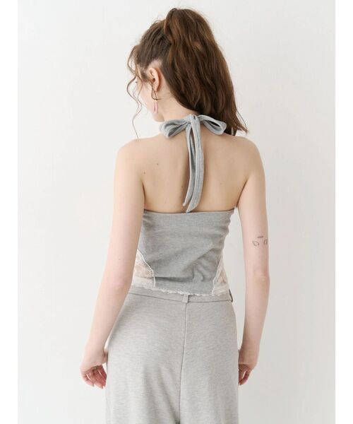 EVRIS(エヴリス)の「【パッド付】レースドッキングホルターネックトップス(タンクトップ・レディース・ホワイト/グレー・FREE)」の6枚目の写真