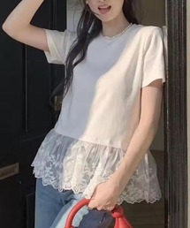 【 ammy. / エイミードット 】 レースペプラム ドッキング Tシャツ