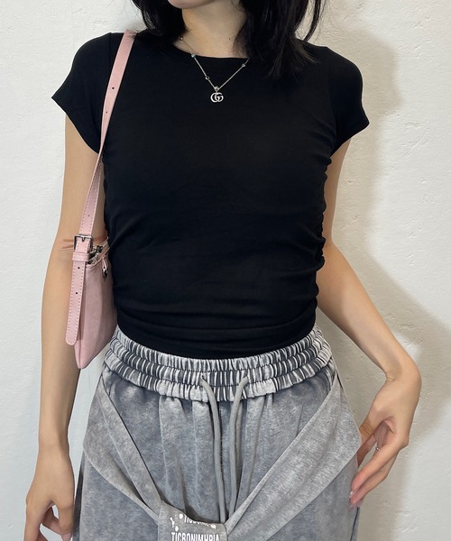 ROGER AND RAW（ロジャーアンドロウ）の「[カップ付き] バックオープン ショートTシャツ（Tシャツ/カットソー・レディース・ホワイト/ブラック/グレー・FREE）」の20枚目の写真