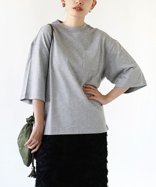zootie（ズーティー）の「ほぼシミヘン加工 フレンチバスクシャツ［半袖］（Tシャツ/カットソー・レディース・ライトブルー/オレンジ/杢グレー/ベージュ系その他/ブラック/ミント/ネイビー/カーキ/ライトピンク・フリー）」の3枚目の写真