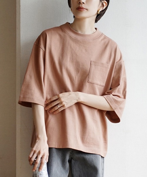 zootie（ズーティー）の「ほぼシミヘン加工 フレンチバスクシャツ［半袖］（Tシャツ/カットソー・レディース・ライトブルー/オレンジ/杢グレー/ベージュ系その他/ブラック/ミント/ネイビー/カーキ/ライトピンク・フリー）」の4枚目の写真