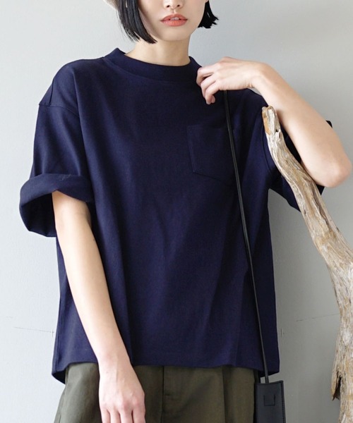 zootie（ズーティー）の「ほぼシミヘン加工 フレンチバスクシャツ［半袖］（Tシャツ/カットソー・レディース・ライトブルー/オレンジ/杢グレー/ベージュ系その他/ブラック/ミント/ネイビー/カーキ/ライトピンク・フリー）」の7枚目の写真