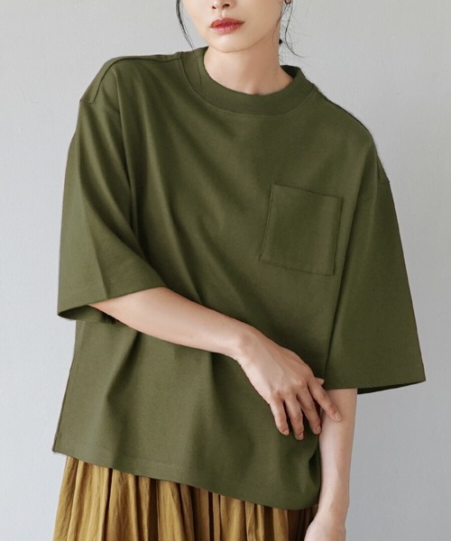 zootie（ズーティー）の「ほぼシミヘン加工 フレンチバスクシャツ［半袖］（Tシャツ/カットソー・レディース・ライトブルー/オレンジ/杢グレー/ベージュ系その他/ブラック/ミント/ネイビー/カーキ/ライトピンク・フリー）」の5枚目の写真