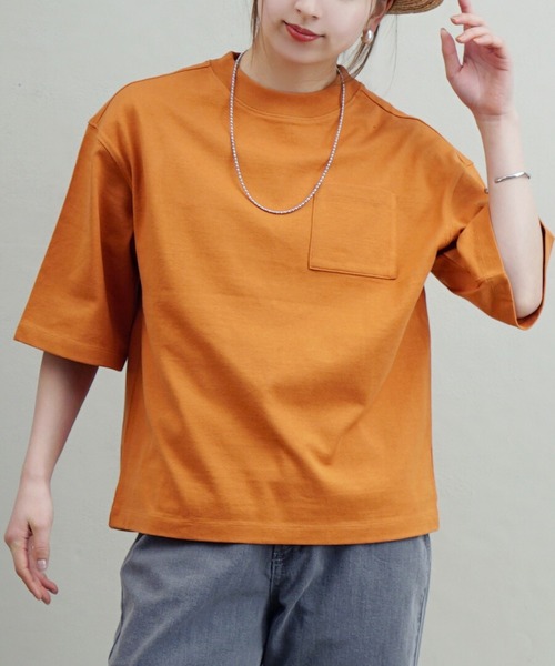 zootie（ズーティー）の「ほぼシミヘン加工 フレンチバスクシャツ［半袖］（Tシャツ/カットソー・レディース・ライトブルー/オレンジ/杢グレー/ベージュ系その他/ブラック/ミント/ネイビー/カーキ/ライトピンク・フリー）」の9枚目の写真