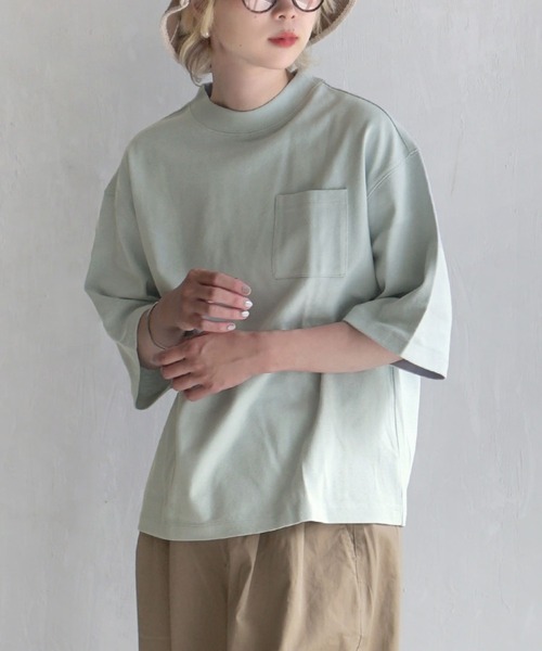 zootie（ズーティー）の「ほぼシミヘン加工 フレンチバスクシャツ［半袖］（Tシャツ/カットソー・レディース・ライトブルー/オレンジ/杢グレー/ベージュ系その他/ブラック/ミント/ネイビー/カーキ/ライトピンク・フリー）」の6枚目の写真