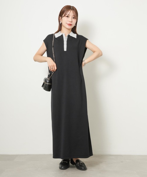 Riberry(リベリー)の「配色フレンチスリーブサマーニットワンピース(ワンピース・レディース・ネイビー/ブラウン/ブラック・FREE)」の2枚目の写真