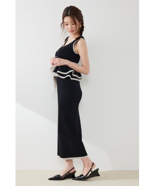 rienda(リエンダ)の「ノースリ配色ペプラムタイトニットワンピース 夏服 秋服(ワンピース・レディース・ブラック/ライトブルー/ベージュ・FREE)」の5枚目の写真