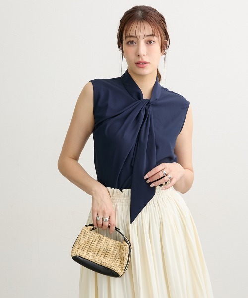 slattgir(スラットジール)の「高身長 タイデザインノースリーブブラウス(トールサイズ)(シャツ/ブラウス・レディース・ネイビー/オフホワイト・TL/TM/T5L/T4L/T3L/TLL)」の14枚目の写真