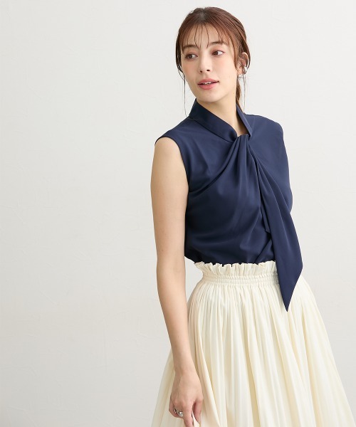 slattgir(スラットジール)の「高身長 タイデザインノースリーブブラウス(トールサイズ)(シャツ/ブラウス・レディース・ネイビー/オフホワイト・TL/TM/T5L/T4L/T3L/TLL)」の17枚目の写真