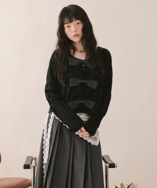 loin nuit(ロワンニュイ)の「big ribbon long sleeve tops / ビッグリボンロングスリーブトップス(Tシャツ/カットソー・レディース・ホワイト/ブラック/ブラウン・FREE)」の13枚目の写真