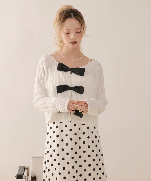 loin nuit(ロワンニュイ)の「big ribbon long sleeve tops / ビッグリボンロングスリーブトップス(Tシャツ/カットソー・レディース・ホワイト/ブラック/ブラウン・FREE)」の22枚目の写真