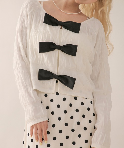 loin nuit(ロワンニュイ)の「big ribbon long sleeve tops / ビッグリボンロングスリーブトップス(Tシャツ/カットソー・レディース・ホワイト/ブラック/ブラウン・FREE)」の19枚目の写真