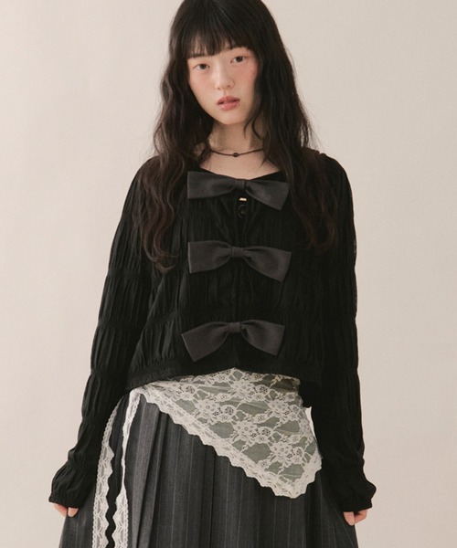 loin nuit(ロワンニュイ)の「big ribbon long sleeve tops / ビッグリボンロングスリーブトップス(Tシャツ/カットソー・レディース・ホワイト/ブラック/ブラウン・FREE)」の11枚目の写真