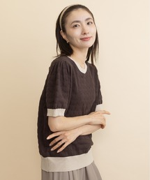ハートジャガード バイカラー半袖ニット