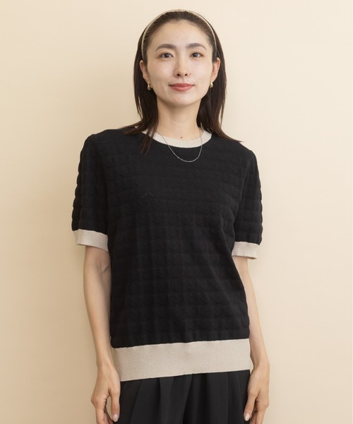 lodie（ロディ）の「ハートジャガード バイカラー半袖ニット（ニット/セーター・レディース・ブラウン/ブラック・FREE）」の4枚目の写真