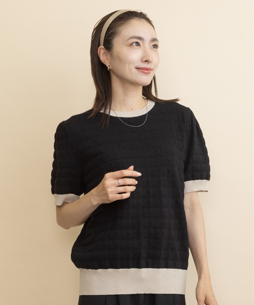 lodie（ロディ）の「ハートジャガード バイカラー半袖ニット（ニット/セーター・レディース・ブラウン/ブラック・FREE）」の6枚目の写真