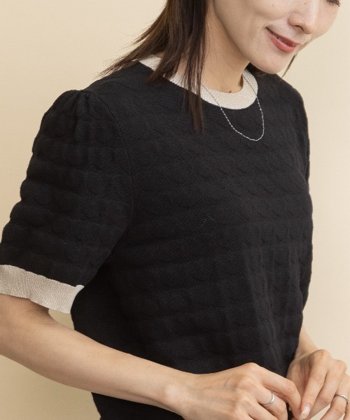 lodie（ロディ）の「ハートジャガード バイカラー半袖ニット（ニット/セーター・レディース・ブラウン/ブラック・FREE）」の8枚目の写真